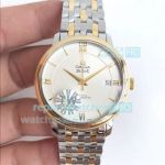 Swiss Replica Omega De Ville White Dial Gold Bezel SS Case Watch